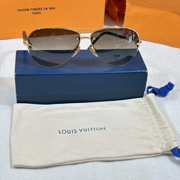 Louis Vuitton Goldtone Frame Monogram Canvas Petite Viola Pilote Sunglasses - Picture 1 of 14